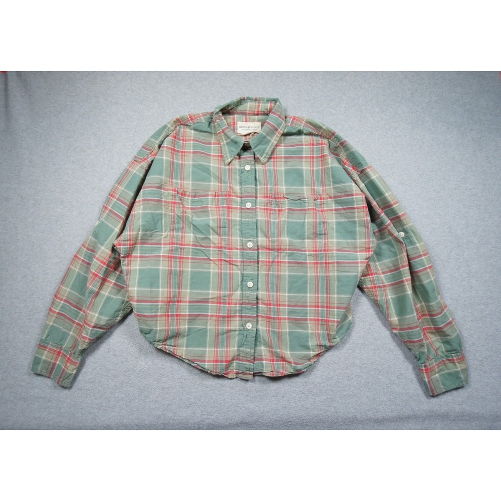 Denim & Supply Ralph Lauren Shirt Women XS Green Pink Plaid Button Up Cotton